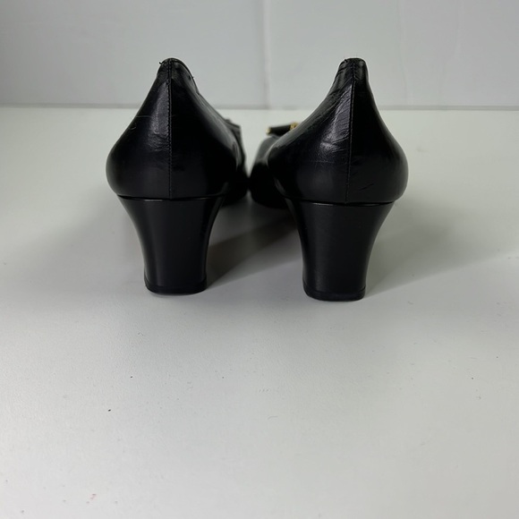 el corte ingles black leather kitten heel shoes with gold bow size 37 - Picture 6 of 11